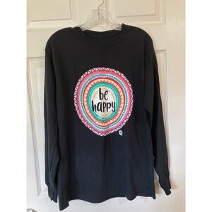 Girlie Girl Originals Black Be Happy LS Tee Medium New Boho Positive Vibes Indie